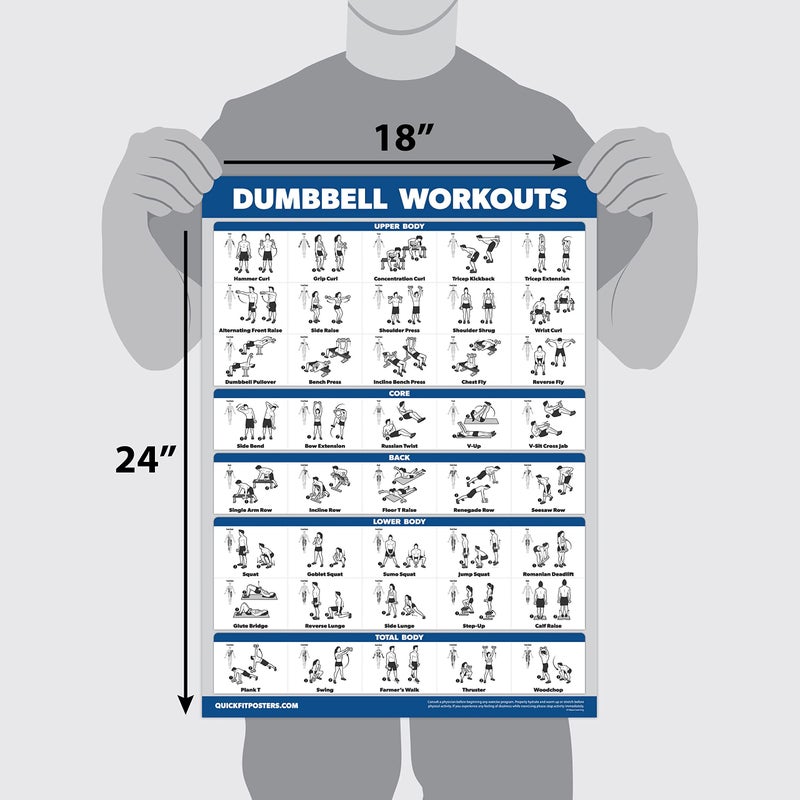Palace Learning 10 Pack, Exercise Workout Poster Set - Dumbbell Volume 1 & 2, Suspension, Kettlebell, Resistance Bands, Stretching, Bodyweight, Barbell, Yoga Poses + Dumbbell Exercise Cards, 18" x 24" - Image 2